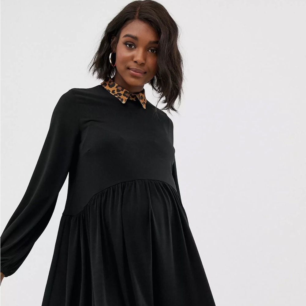 ASOS DESIGN Maternity mini smock dress with leopard collar